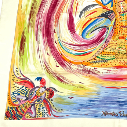 Hermes Carre 90 Les Perles De Turukana Pearls Scarf Silk Beige