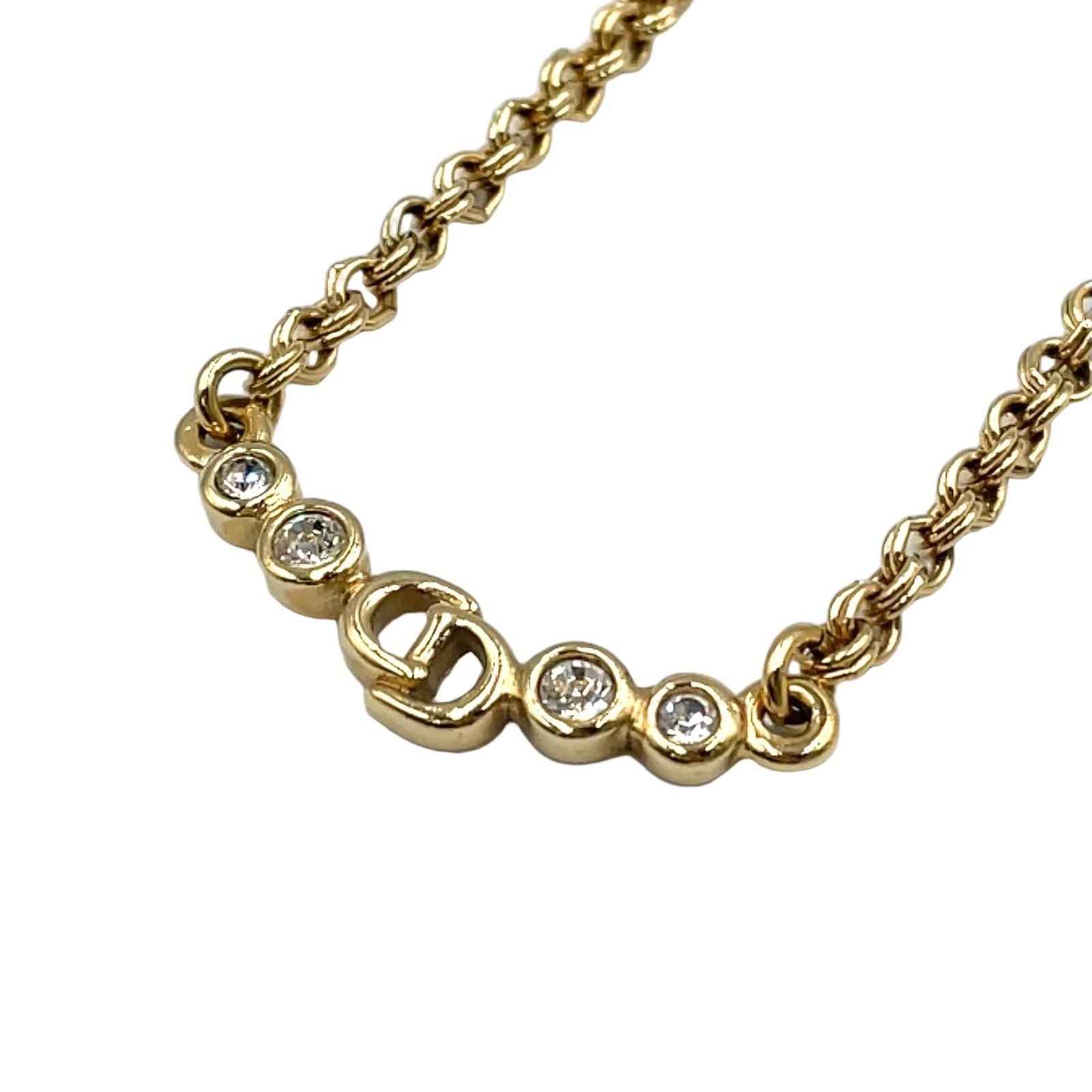 Dior CD Logo Rhinestone Color Clear Gold Necklace