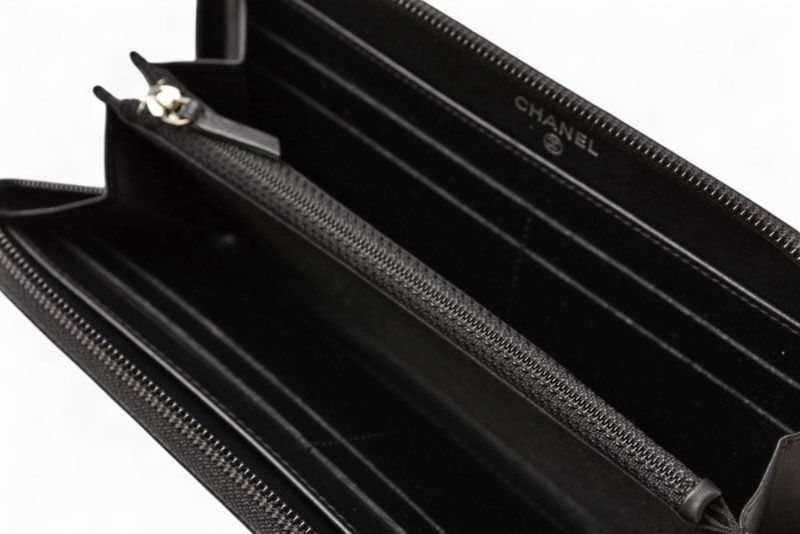 Chanel Wallet Chanel Long Wallet Round Zipper Caviar Skin Black Silver A50071