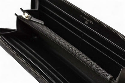 Chanel Wallet Chanel Long Wallet Round Zipper Caviar Skin Black Silver A50071