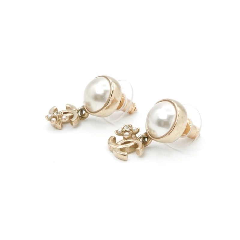 Chanel Earrings Earring Gold Coco Mark Rhinestone