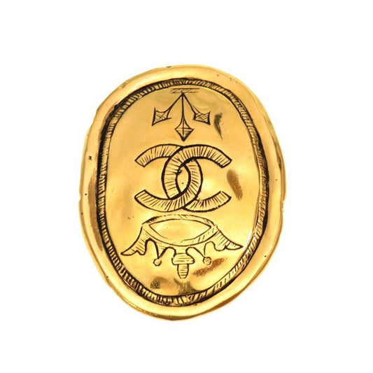 Chanel Crown Coco Mark Vintage Gold Brooch Accessories 0233