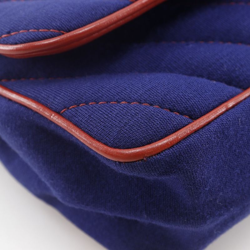 Chanel Double Chain Shoulder V-stitched Lion Chevron Cotton Navy Blue/red