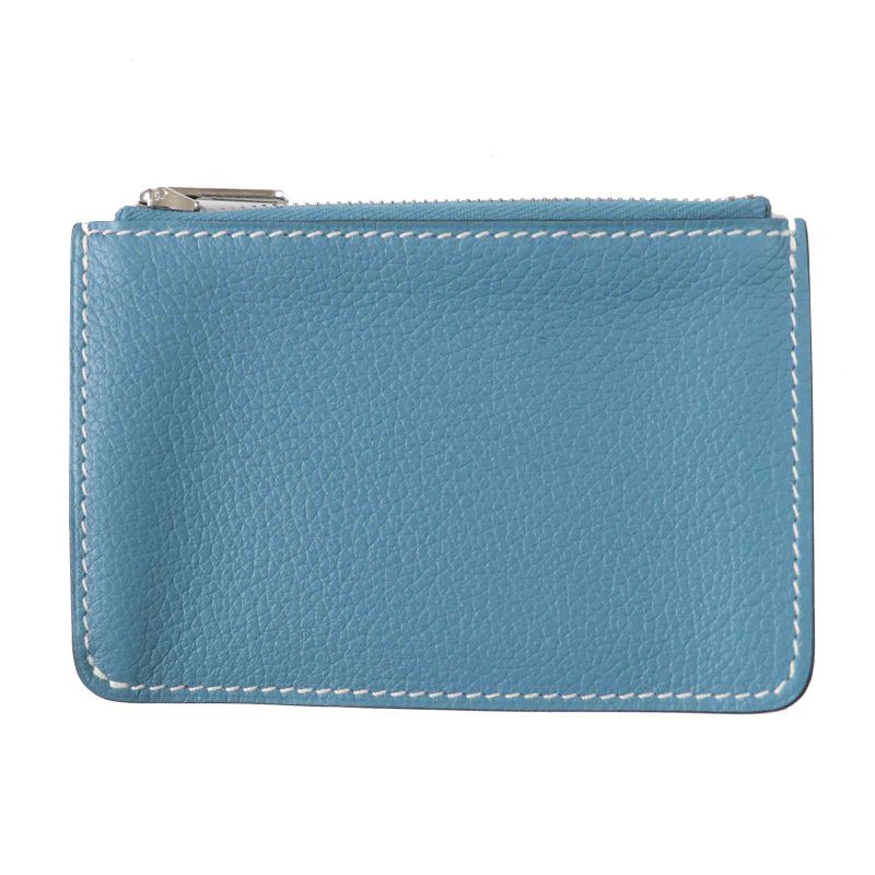 Hermes Constance Slim Verso Silver Hardware Evercolor Coin Case Sun New Blue