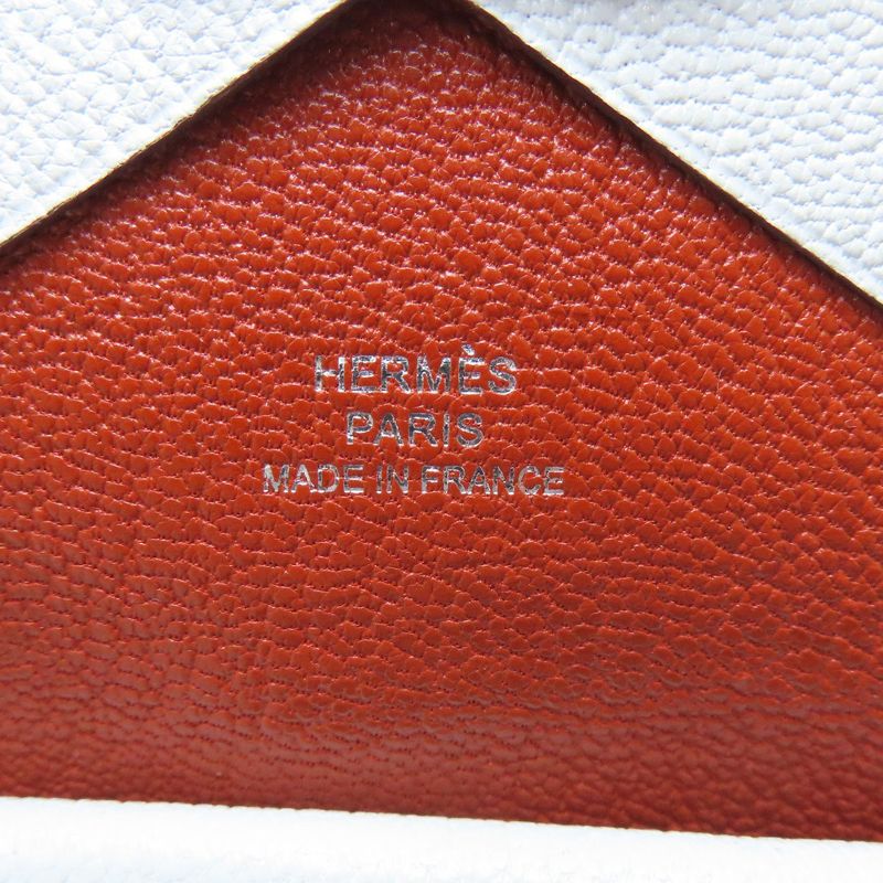 Hermes Calvi Blue Brume Silver Hardware Card Case Chevre Women