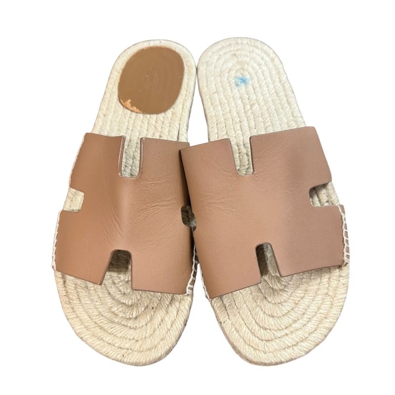 Hermes Espadrille Antigua Flat Leather Sandals 42 Approx 27cm (10.63in) Brown