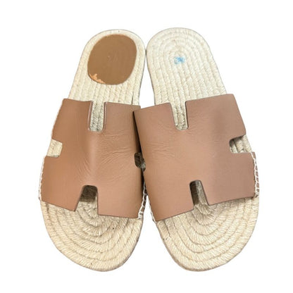 Hermes Espadrille Antigua Flat Leather Sandals 42 Approx 27cm (10.63in) Brown