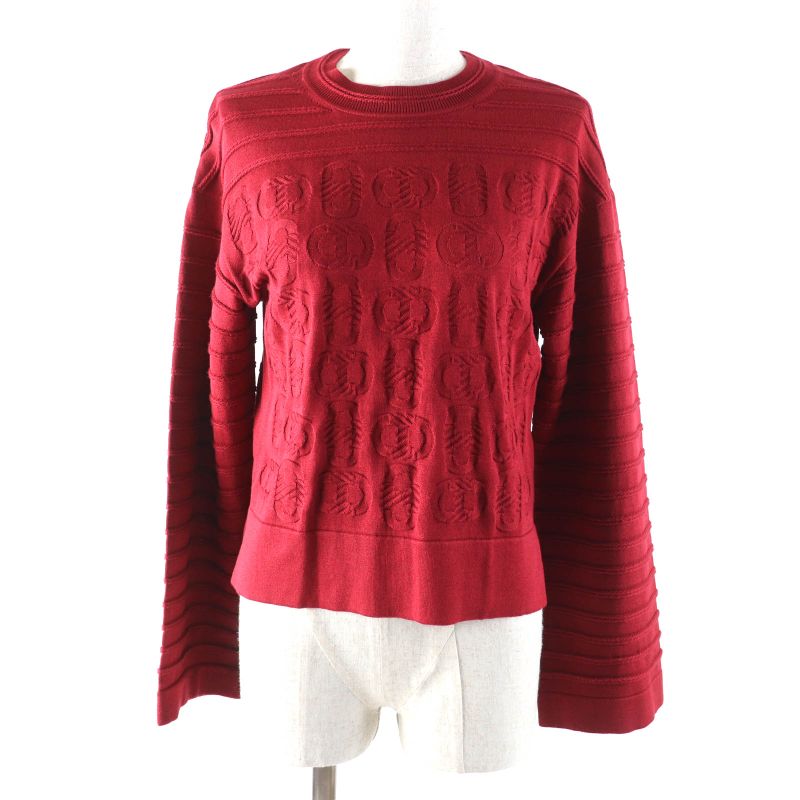 Hermes 23AW 3e2614d3 Silk-blend Chaine D'ancre Wide Sleeve Knit Red 34 Made In