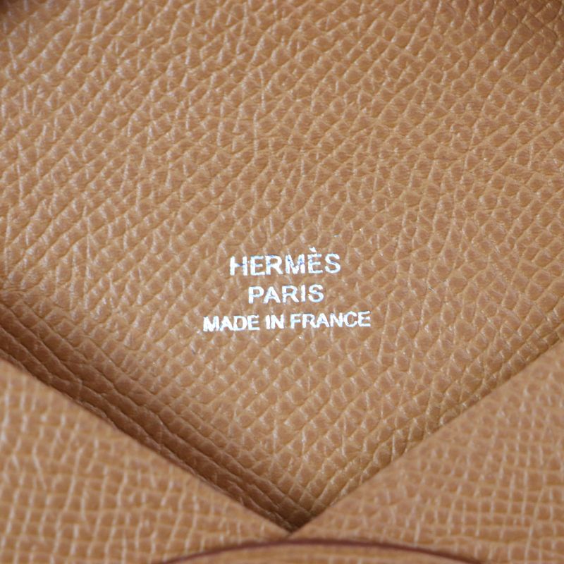  Hermes Calvi Gold Vaux Epson Leather Card Case Coin Case With B Engraved Box