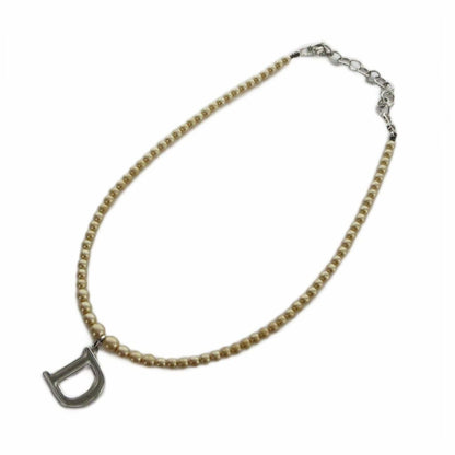 Dior Necklace Faux Pearl D Top Silver Color Gold