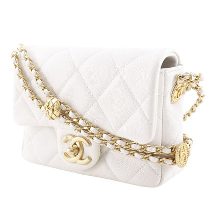 Chanel Matelasse Flap Shoulder Chain Shoulder A35200 Caviar Skin White/gold