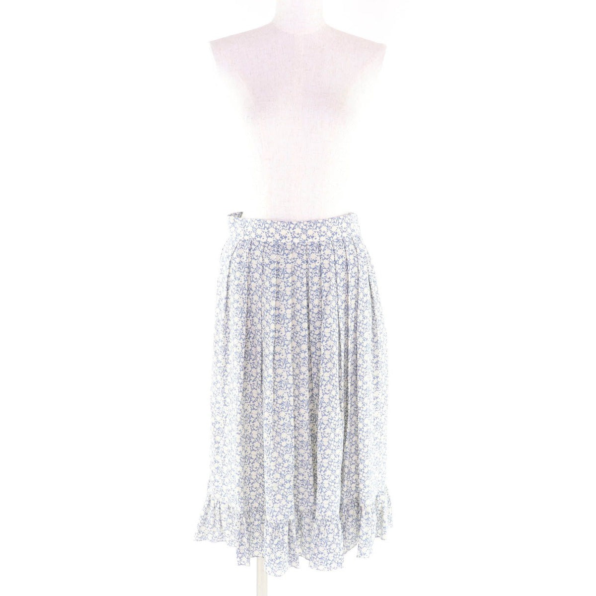 Celine Silk Hedi Slimane Era Floral Print Knee Length Light Blue Off White 38 — view 2