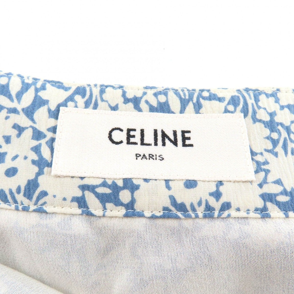 Celine Silk Hedi Slimane Era Floral Print Knee Length Light Blue Off White 38 — view 6