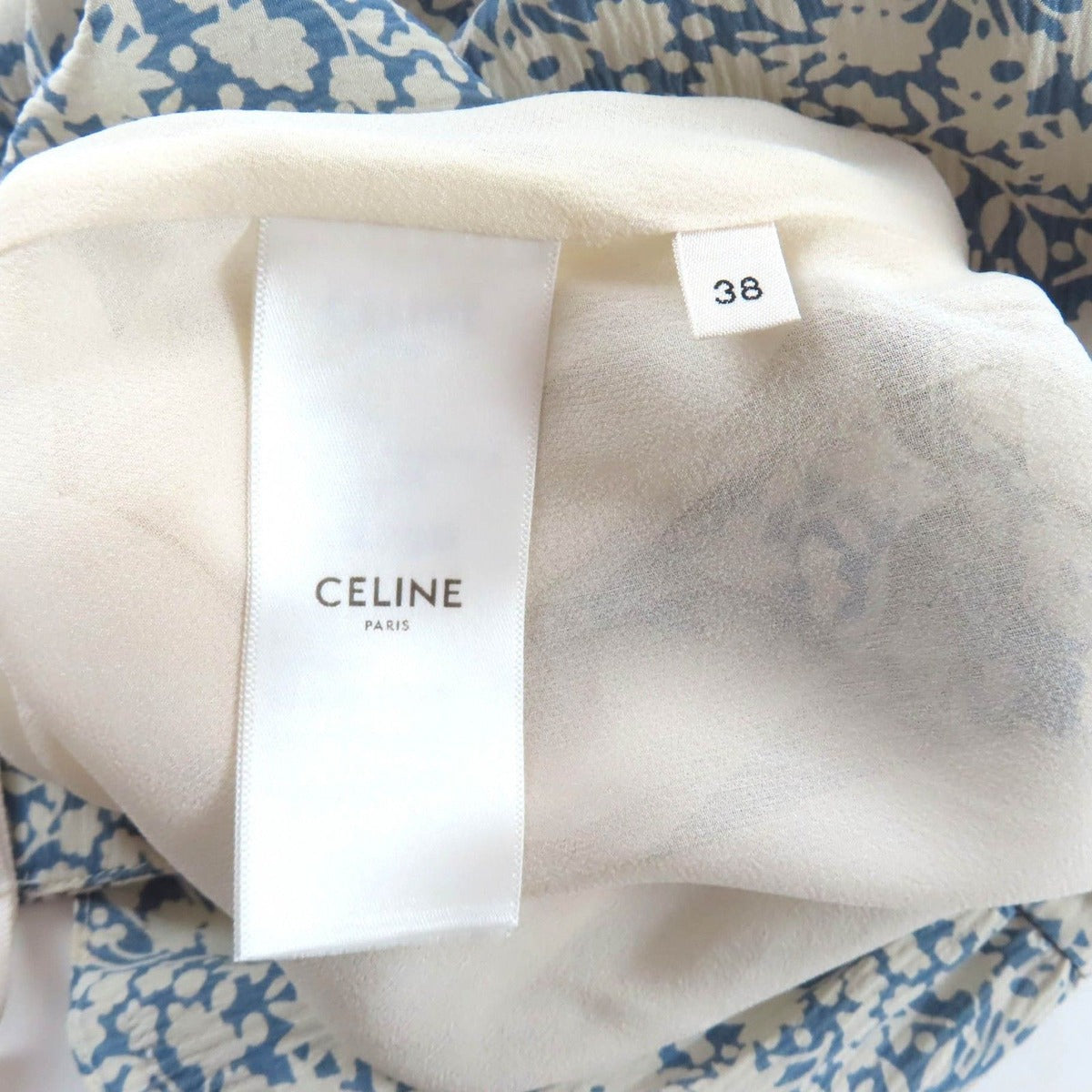 Celine Silk Hedi Slimane Era Floral Print Knee Length Light Blue Off White 38 — view 7