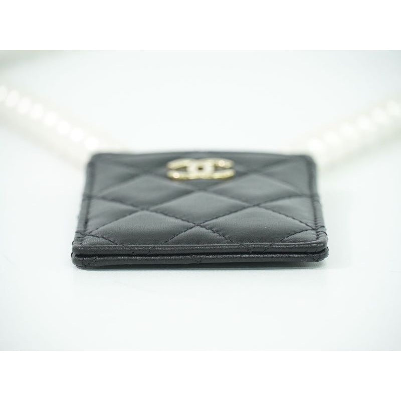 Chanel Coco Mark Quilted Faux Pearl Chain Card Case Pass — view 3