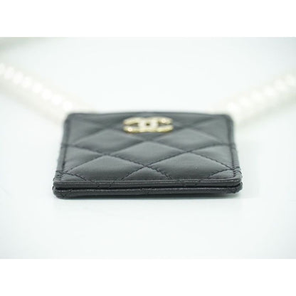 Chanel Coco Mark Quilted Faux Pearl Chain Card Case Pass — view 3