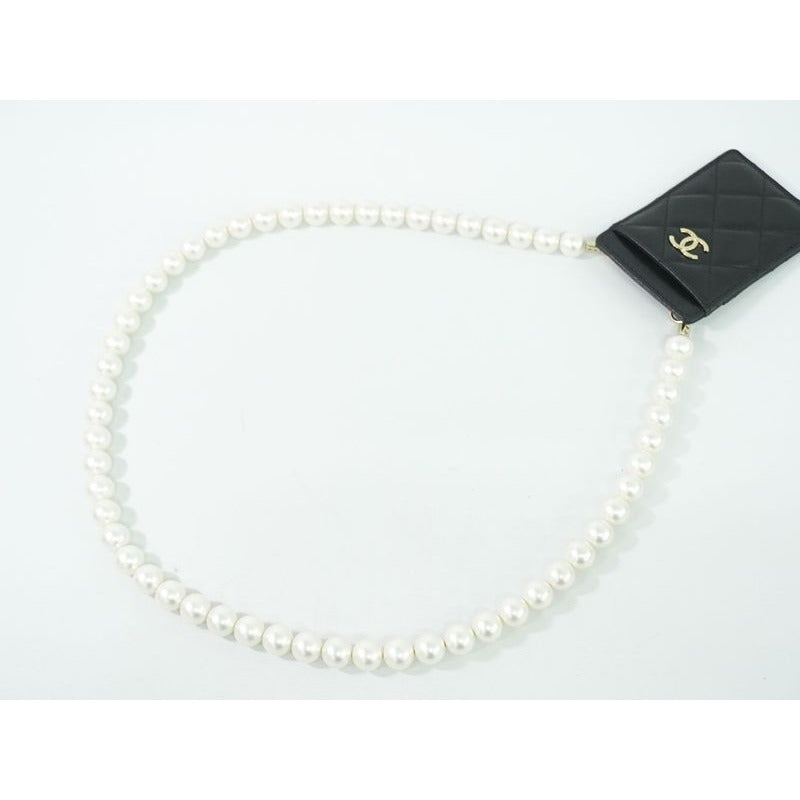 Chanel Coco Mark Quilted Faux Pearl Chain Card Case Pass — view 5