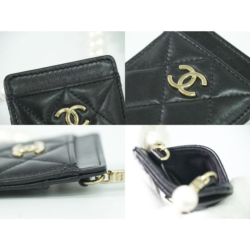 Chanel Coco Mark Quilted Faux Pearl Chain Card Case Pass — view 8