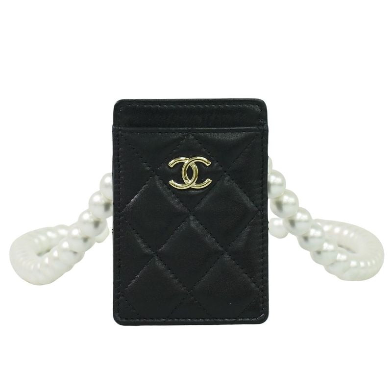 Chanel Coco Mark Quilted Faux Pearl Chain Card Case Pass