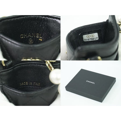 Chanel Coco Mark Quilted Faux Pearl Chain Card Case Pass — view 9