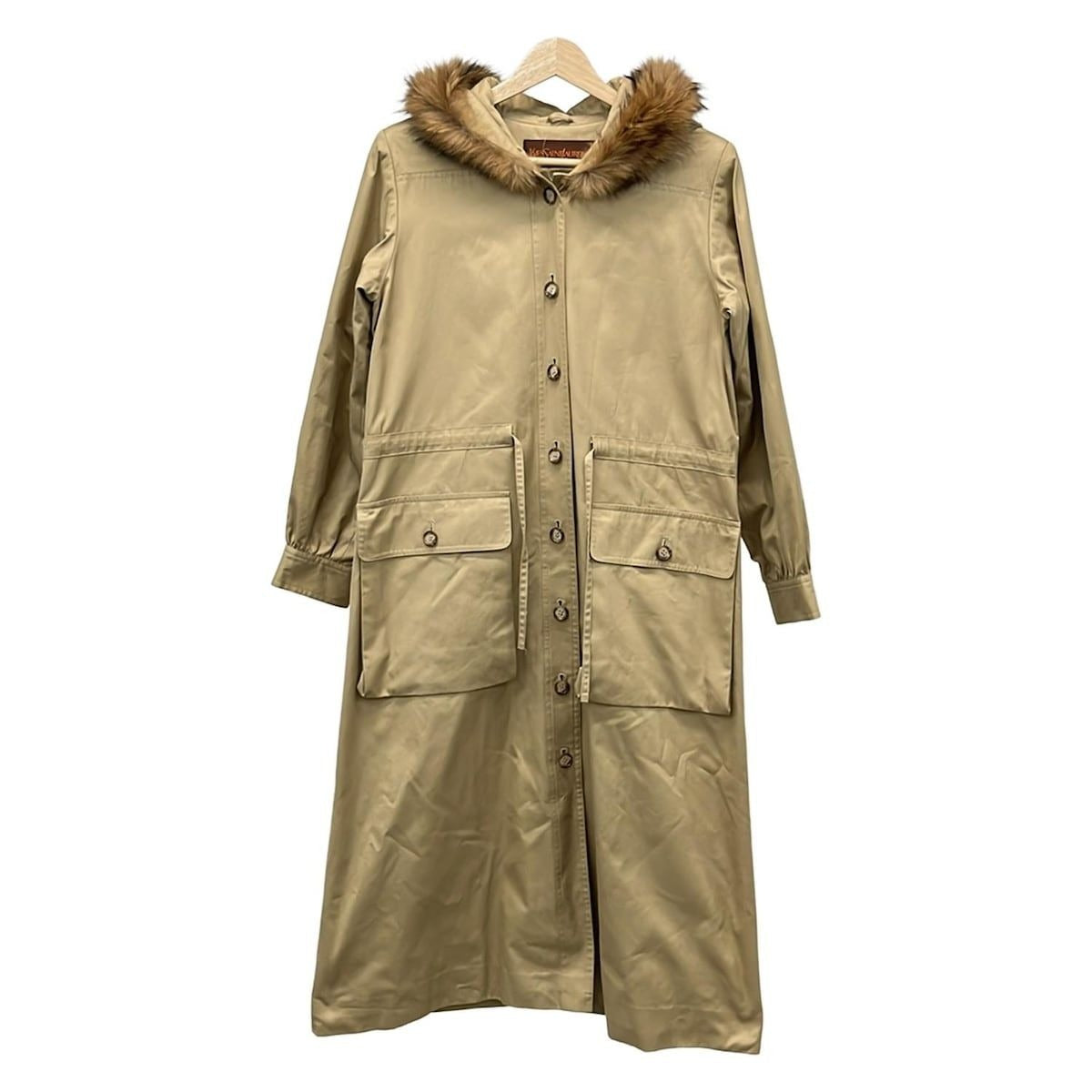 Saint Laurent Yves Coat Beige Long Sleeve Fur