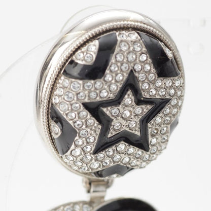 Chanel A23K Rhinestone Coco Mark Star Earrings Accessories GP Silver Black