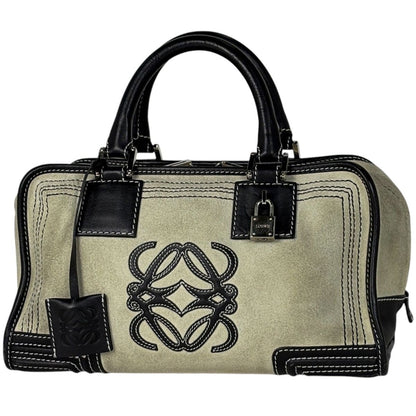 Loewe Amazona 28 Anagram Logo Handbag Suede Light Gray Black