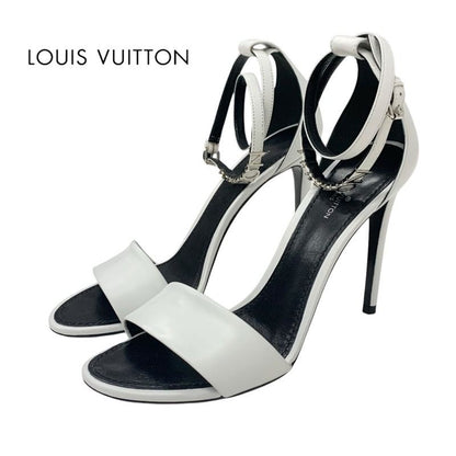 Louis Vuitton Sandals Shoes Leather White Silver Logo Strap