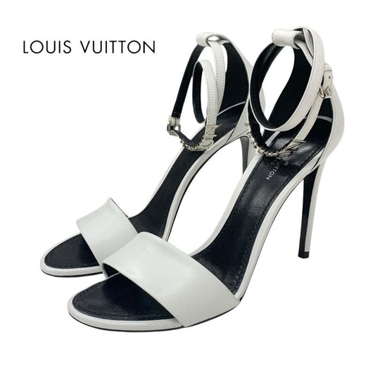 Louis Vuitton Sandals Shoes Leather White Silver Logo Strap