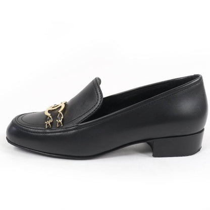 CHANEL G31974 Leather Loafer With Coco Mark Chain Black Gold Hardware 36.5 Made