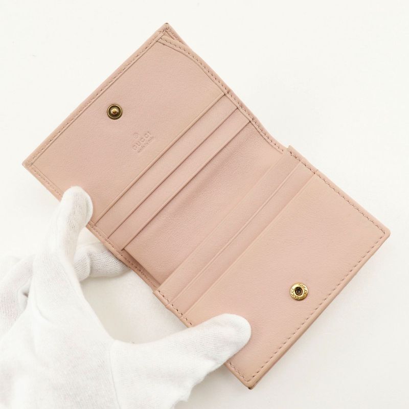 Gucci Compact Wallet GG Ghost Card Case 449421 Leather Pink Women's Bifold