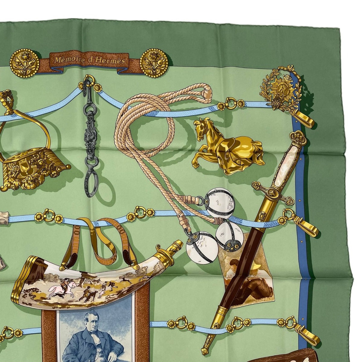Hermes Scarf Silk Carre 90 Memoire D'hermes Memories Green — view 3