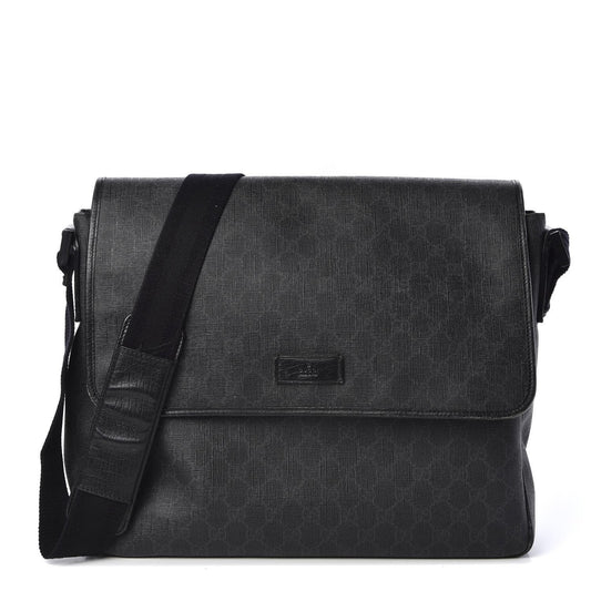 Gucci GG Plus Large Crossbody Bag Messenger Web Canvas Black Mens