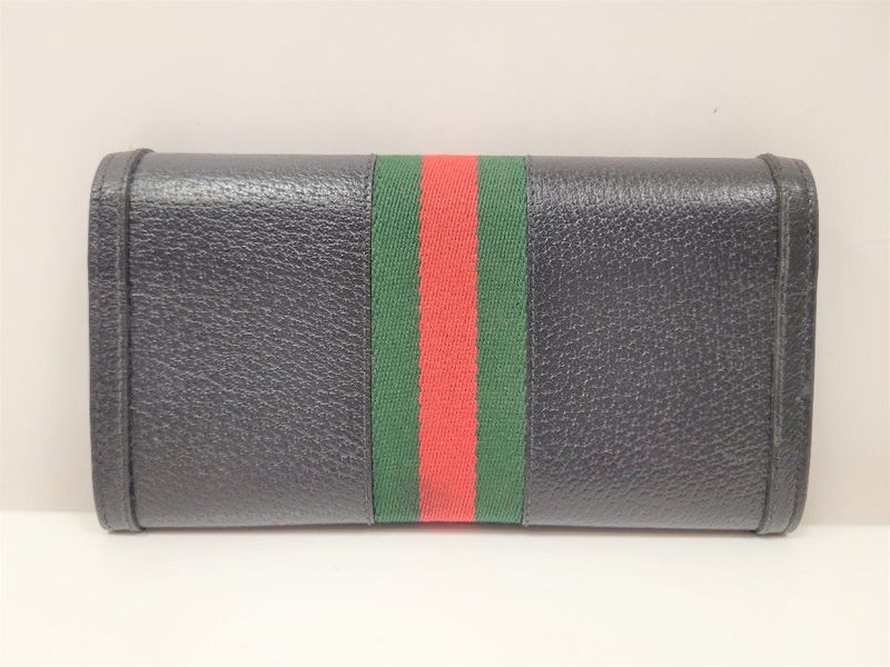 Gucci Bifold Long Wallet 719886 Off Dear Web Stripe Black Leather Accessories