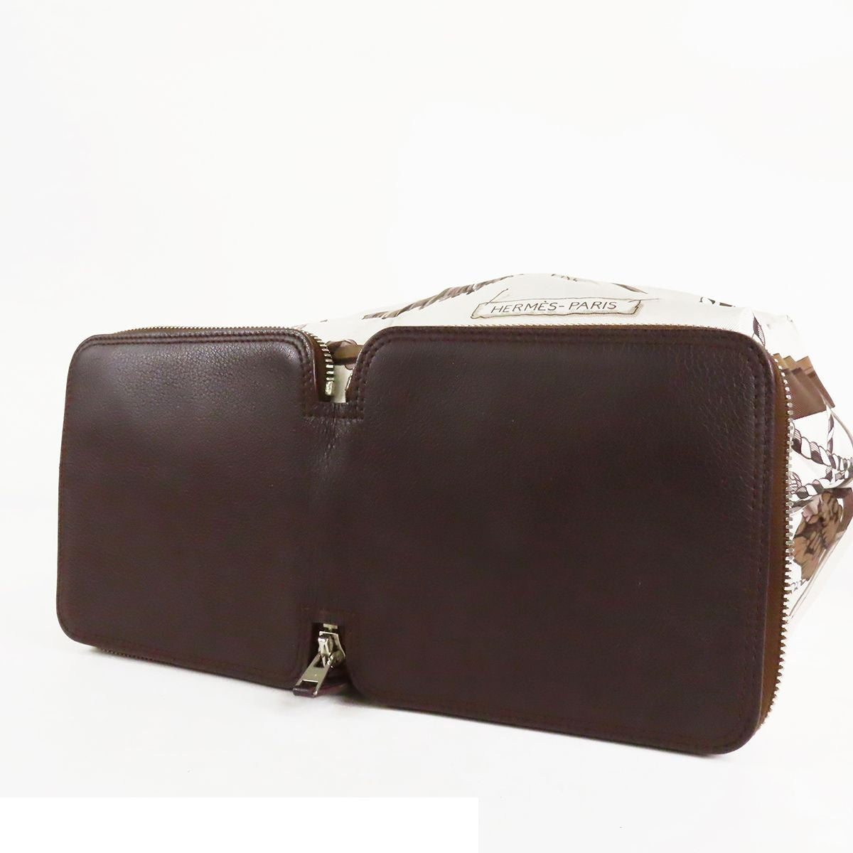 Hermes Silky Pop Dark Brown Gray Silver Buffalo Silk String Decoration Tote Bag — view 3
