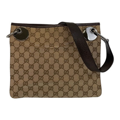 Gucci Beige Brown GG Canvas Leather Shoulder Bag Pochette