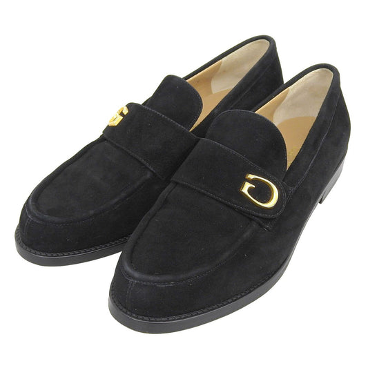 Gucci 100 Logo Suede Leather Loafers Black Gold 36.5