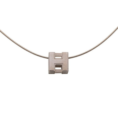 Hermes Cage de Ash Cube Silver Metal Necklace