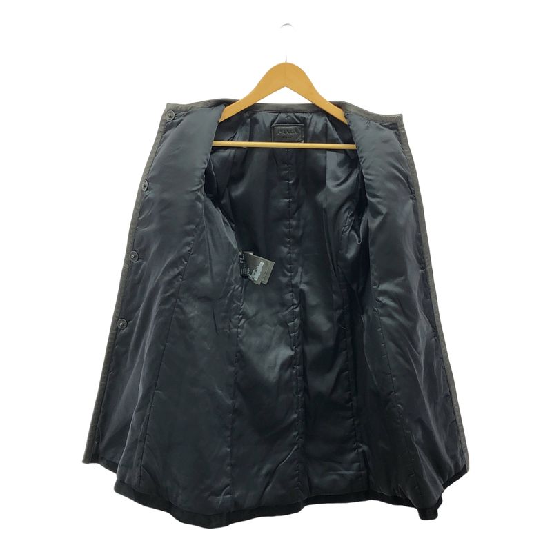 Prada - Leather Paneled Fur Collarless Long Coat - Fully Lined - 40 - Dark Navy