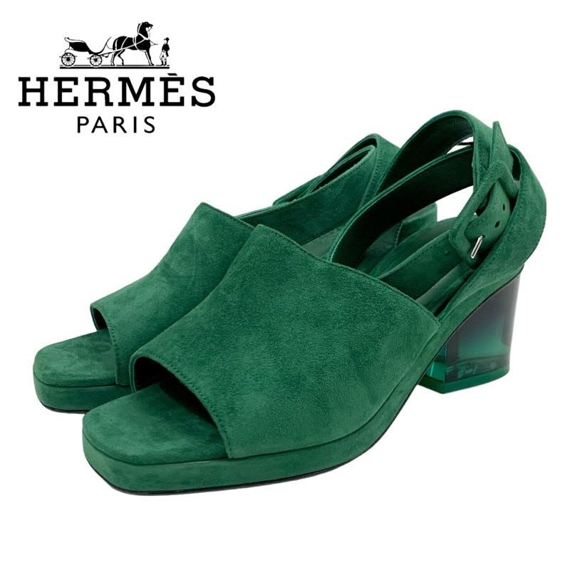 Hermes Flirt 60 Sandals Shoes Suede Green