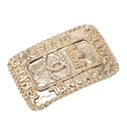 Chanel CC Logo Crown Rhinestone Champagne Gold Plated