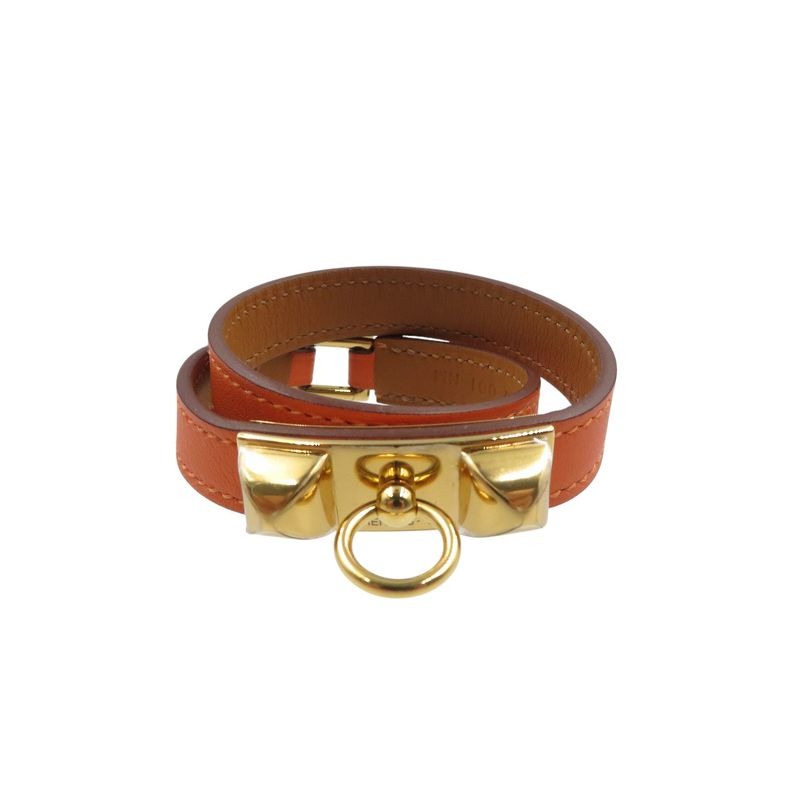 Hermes Rival Doubletour Engraved U Vossift Orange 2-strand Bracelet 1342