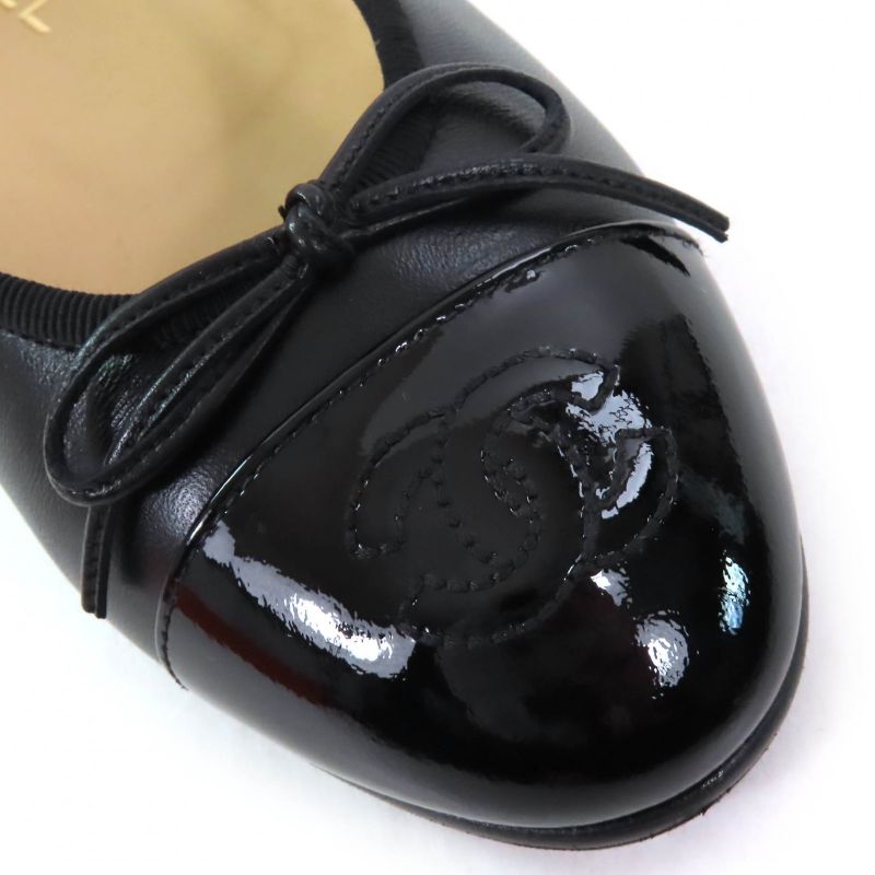 CHANEL G02819 Ballerina Coco Mark Ribbon Patent Leather Use Leather Flat Shoes