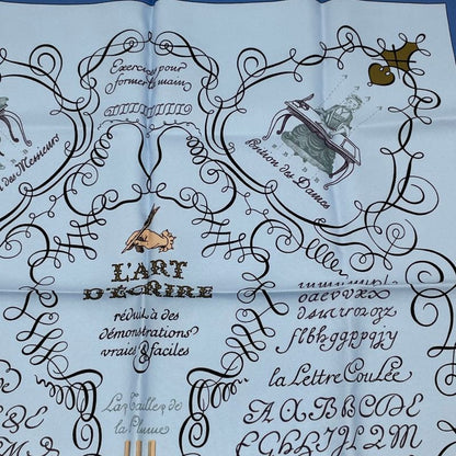 Hermes Calligraphy Art Scarf Silk Blue