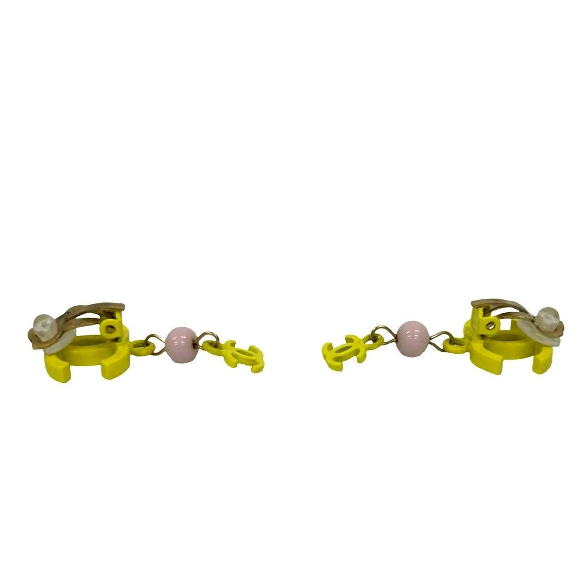 Chanel with Comment CC Logo Motif Plastic Earrings Ear Calf Gold Yellow — view 3