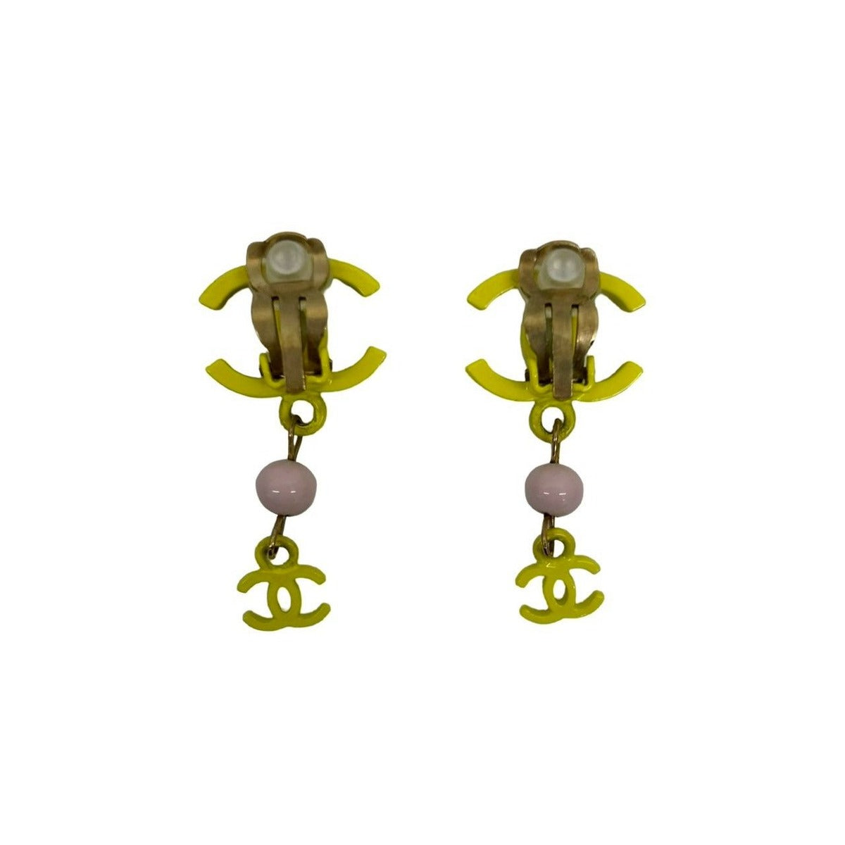 Chanel with Comment CC Logo Motif Plastic Earrings Ear Calf Gold Yellow — view 5