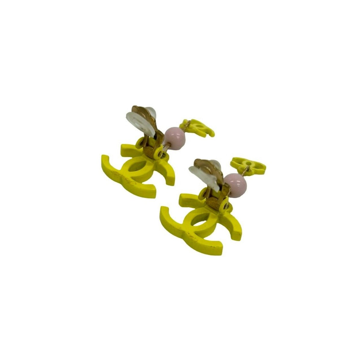 Chanel with Comment CC Logo Motif Plastic Earrings Ear Calf Gold Yellow — view 6