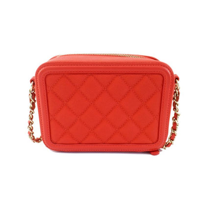 Chanel CC Filigree-mini Chain Shoulder Bag Red Caviar Skin Coco Mark