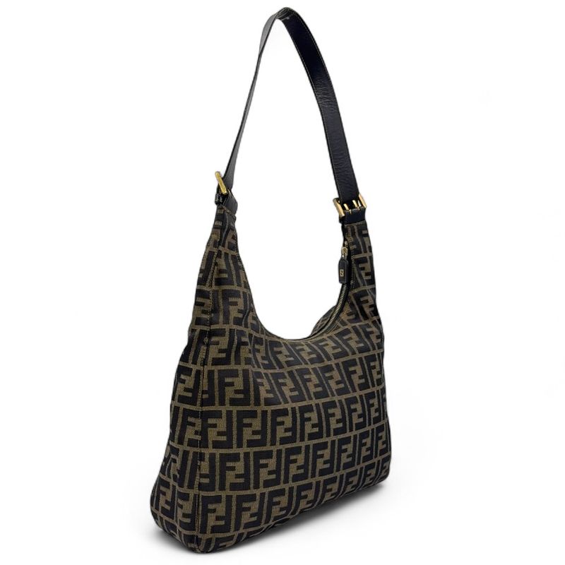 Fendi Zucca Leather And Canvas Brown And Black Shoulder Bag Gold