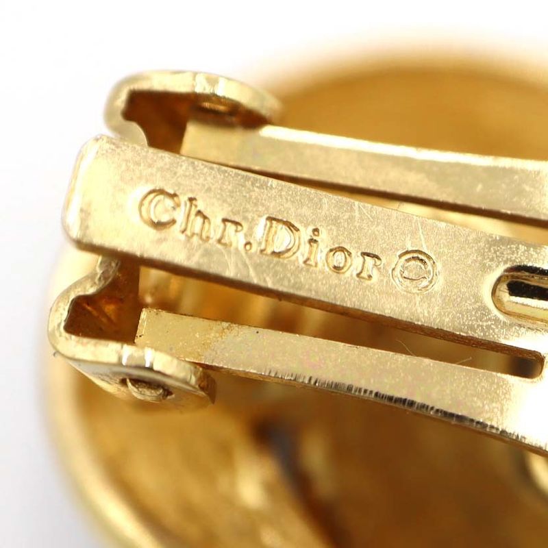 Christian DIOR Earrings Rhinestone Black Stone Women's Accessories H1746